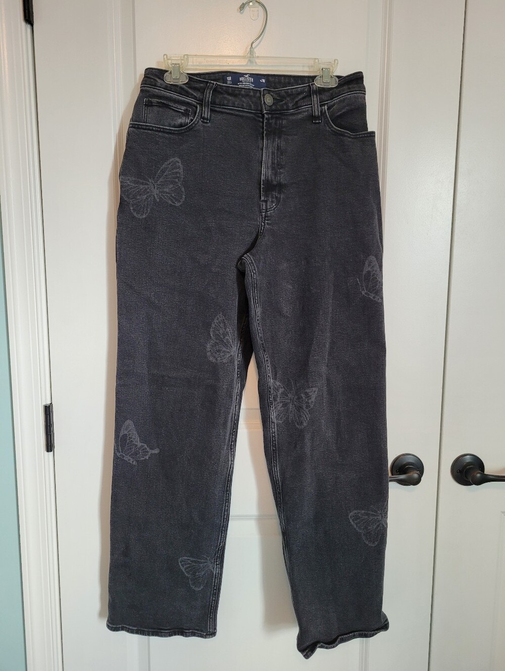 Hollister Ultra High Rise Dad Jeans Butterfly Print Black Wash Size 10R W 30R